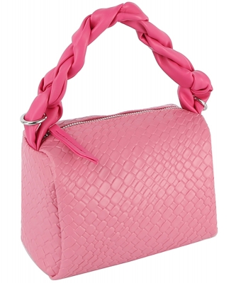 Embossed Woven Twist Handle Satchel LH123-Z FUCHSIA